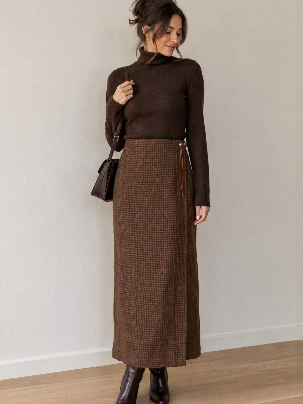 Vintage 100% Wool Houndstooth Maxi Skirt | Breeches Heritage Button Sz 26
